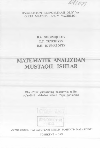 Matematik analizdan mustaqil ishlar