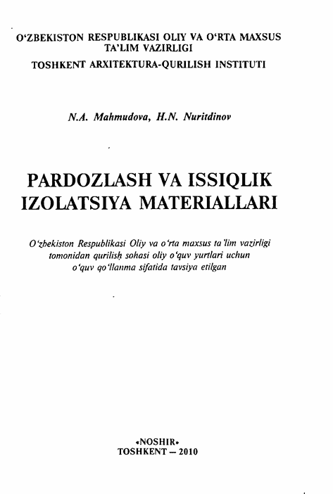 Pardozlash va issiqlik izolatsiya materiallari