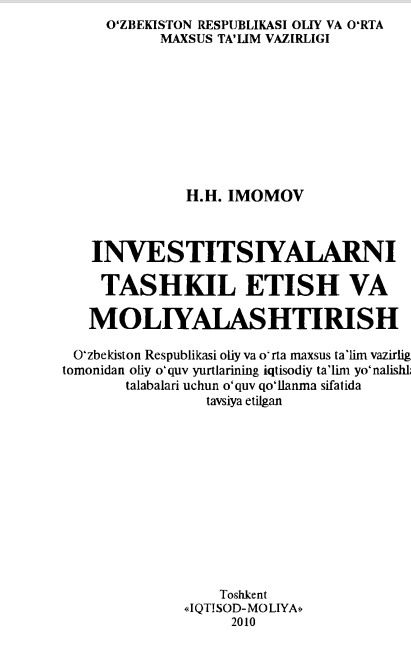 Investitsiyalarni tashkil etish va moliyalashtirish