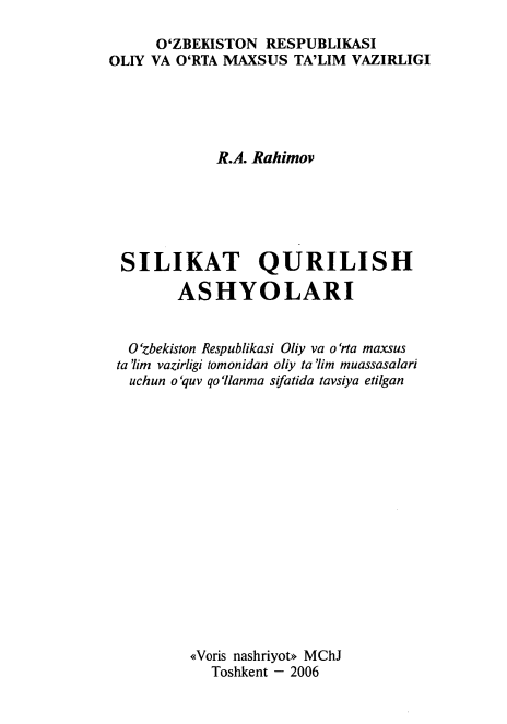 SILIKAT QURILISH ASHYOLARI