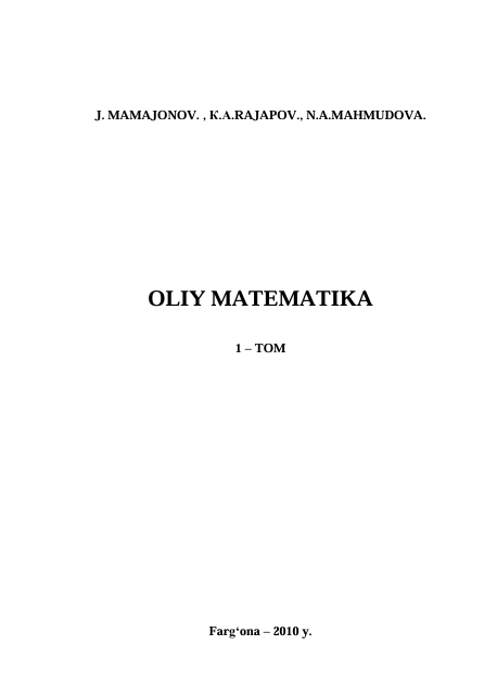 Oliy matematika 1-jild