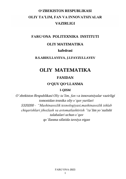 Oliy matematika 1-qism