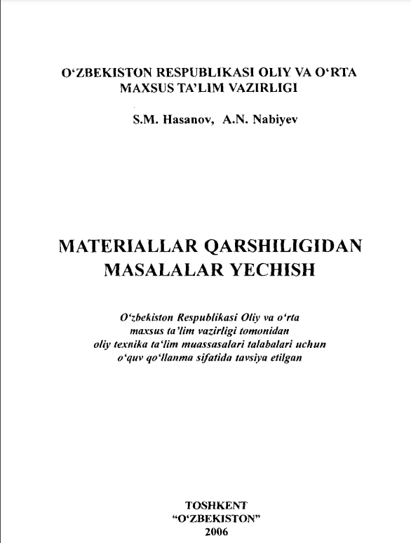 Materiallar qarshiligidan masalalar yechish