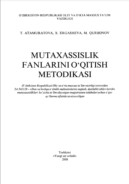Mutaxassislik fanlarini o'qitish metodikasi
