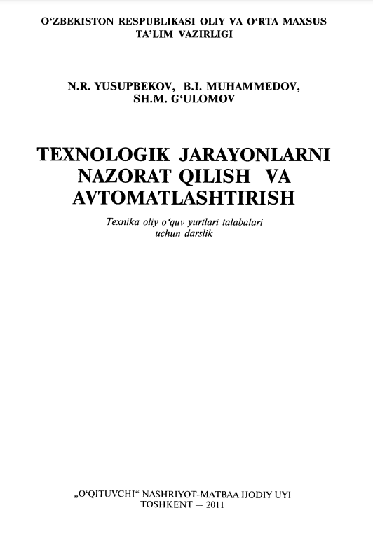 Texnologik jarayonlarni nazorat qilish va avtomatlashtirish 