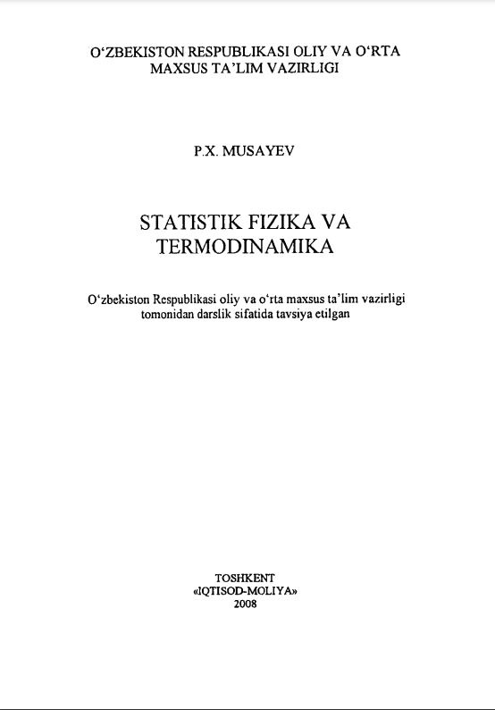 Statistik fizika va Termodinamika 