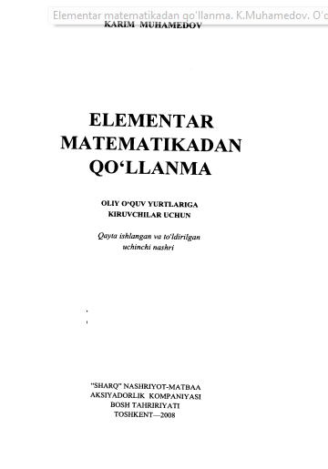 Elementar matematikadan qo'llanma