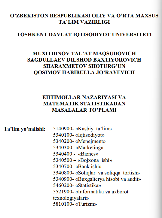 Ehtimollar nazariyasi va matematika ststistikasidan masallar to'plami