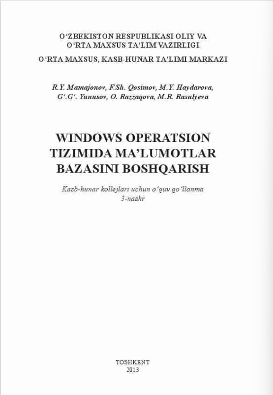 Windows operatsion tizimida ma'lumotlar bazasini boshqarish