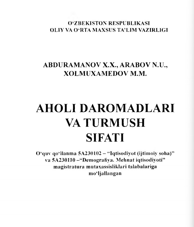 Aholi daromadlari va turmush sifati